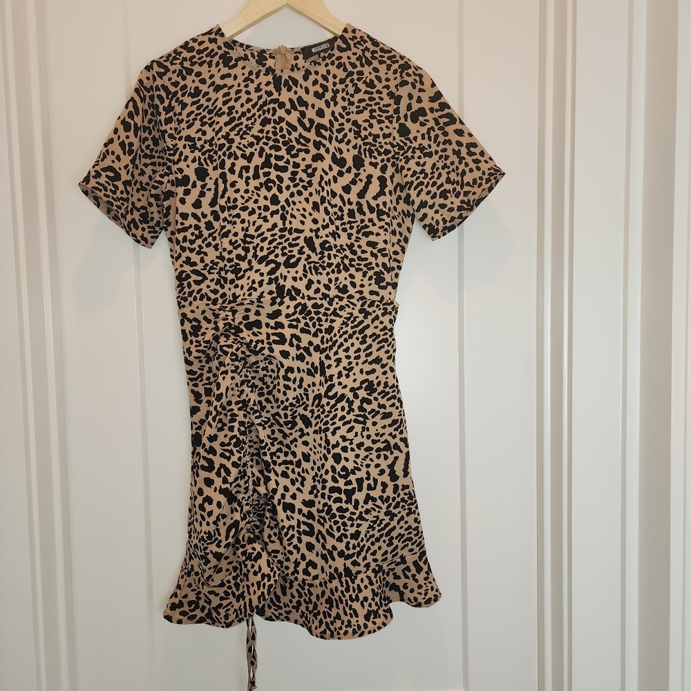 Missguided Dress Women 4 Leopard  Ruched Drawstring Mini‎ Mob Wife Rocker Glam